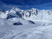 Morteratsch glacier run with views of Piz Bernina (4049 m) and Piz Morteratsch (3751 m)