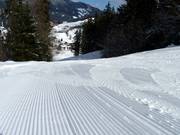 Groomed slope in the Tirolina ski resort