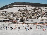 The practice slope near the valley station of the cable car