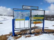 Piste map and signposting in the ski resort of Falls Creek