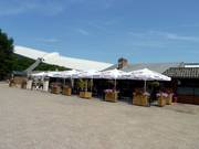 The beer garden in front of the ski hall