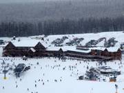 View of Lodge of Ten Peaks and Whiskey Jack Lodge at the valley station