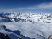 View of the glacier slopes and Breuil-Cervinia from the Klein Matterhorn