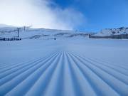 Perfectly groomed slope in the ski resort of Cardrona