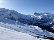 View from Metschstand over the slopes at Guetlfläck in Lenk