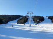 View of the difficult slopes in the Lindvallen ski area