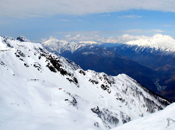 Expansive mountain bowls in the upper areas characterize Rosa Khutor