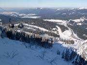 View from the mountain station of the gondola over the Arber ski area