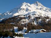 View of the Maloja ski area at Piz Aela