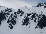 Steep couloirs are popular among experts.