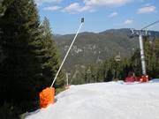 Artificial snow-making on the main slope in the ski resort of Mechi Chal