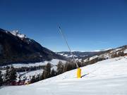 Snowmaking with lances in the Drei Zinnen Dolomites ski area