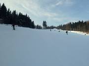 Right in the middle of the wide slope