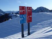 Signposting with color-coded difficulty levels (blue = easy, red = intermediate, black = difficult)