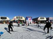 Several lifts converge on the mountain.