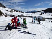 Children's ski lesson in the practice area