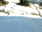 Steep slope red run with blue run on the left side