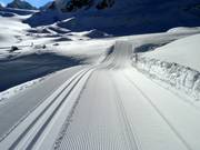 Perfectly groomed high-altitude cross-country trail at the Pitztal Glacier
