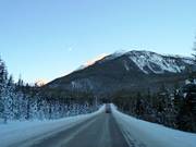 The road up to the Marmot Basin ski area