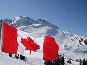 Canadian flag and view towards the Peak