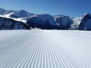 Perfectly groomed slope in the ski resort of Saint-Lary-Soulan