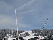 Numerous snow guns line the slopes of Espace Diamant