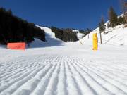 Perfectly groomed slope at Bald Mountain in Sun Valley