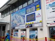 Large information board at the valley station of the gondola lift