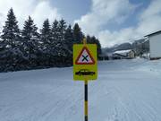 The village extends into the ski resort - caution is required on the roads