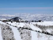 View over the ski resort of Park City including the mountain station of the Bonanza chairlift