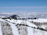 View over the Park City ski area including the Bonanza chairlift mountain station