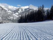 Groomed slope in the Panorama ski area