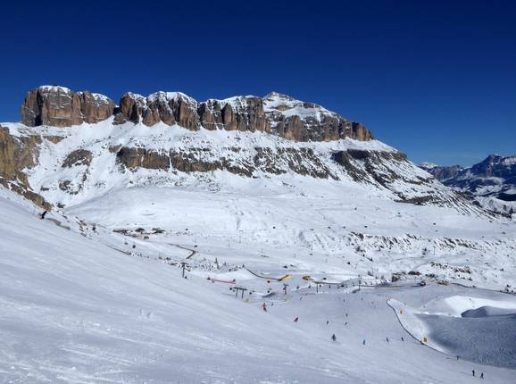 The ski resort of Arabba at the foot of the Sella group