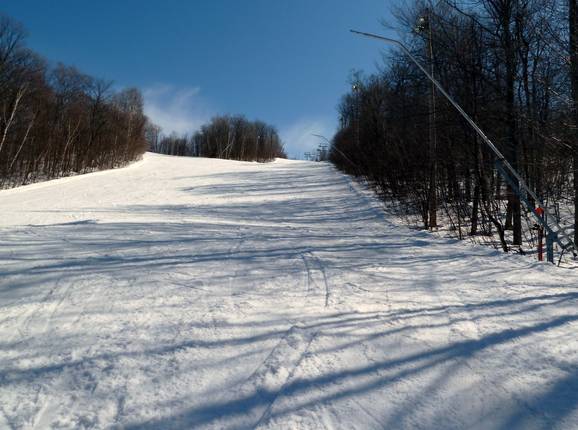 Typical gladed run at Mont Saint-Sauveur