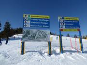 Slope signage in the Bald Mountain ski area in Sun Valley
