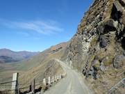 Partially single-lane gravel road to the Treble Cone ski area