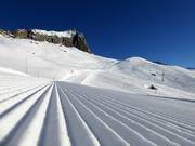 Freshly groomed slope in the Andermatt/Sedrun ski area