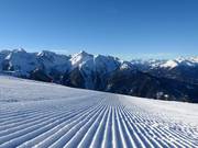 Freshly groomed slopes in the morning