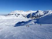 View from Jochpass to the snow-covered Trübsee