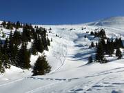 Tracks in the deep snow at Gamserrugg