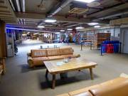 Seating area at the entrance to the ski hall