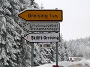 Road sign to Greising and to the ski lift