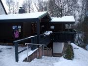 Down the stairs you'll find the restrooms.