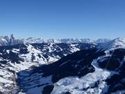 View from Zwölferkogel over the ski slopes of Hinterglemm and Saalbach