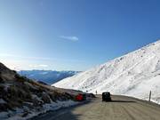 Steep mountain road up to the ski area The Remarkables