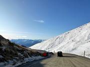 Steep mountain road up to the ski resort of The Remarkables