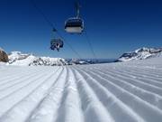 Perfectly groomed slope in the Titlis ski area