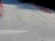 Perfectly groomed slope in the finish area of the Kandahar downhill run