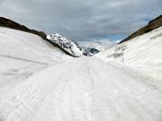 Ski slope on the Col du Tourmalet mountain pass road