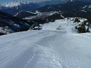 The steep slope is well groomed